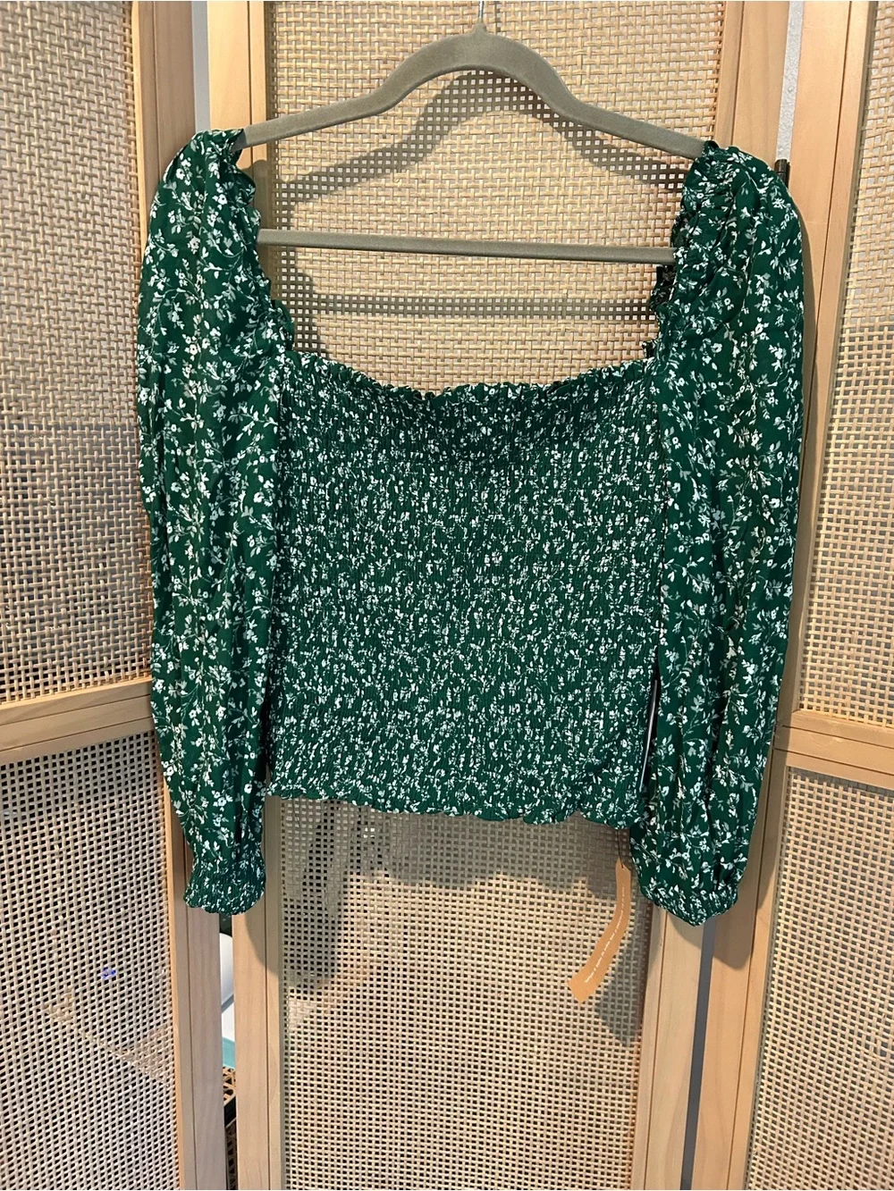 NWT Reformation Solis Top Green Floral Smocked Crop Sz:M NWT